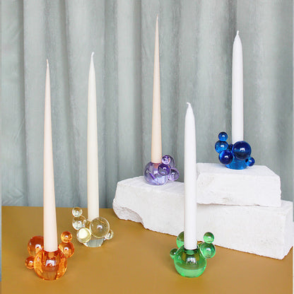 Bubble Crystal Glass Candle Holder - Orange Decorative Sculpture