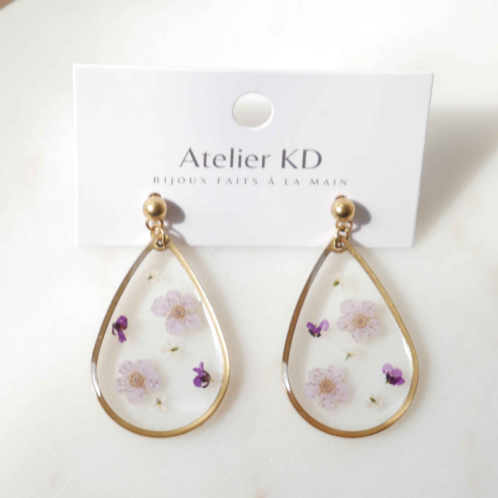 Boucles d'oreilles fleurs Violettes - goutte (XL 32mm)