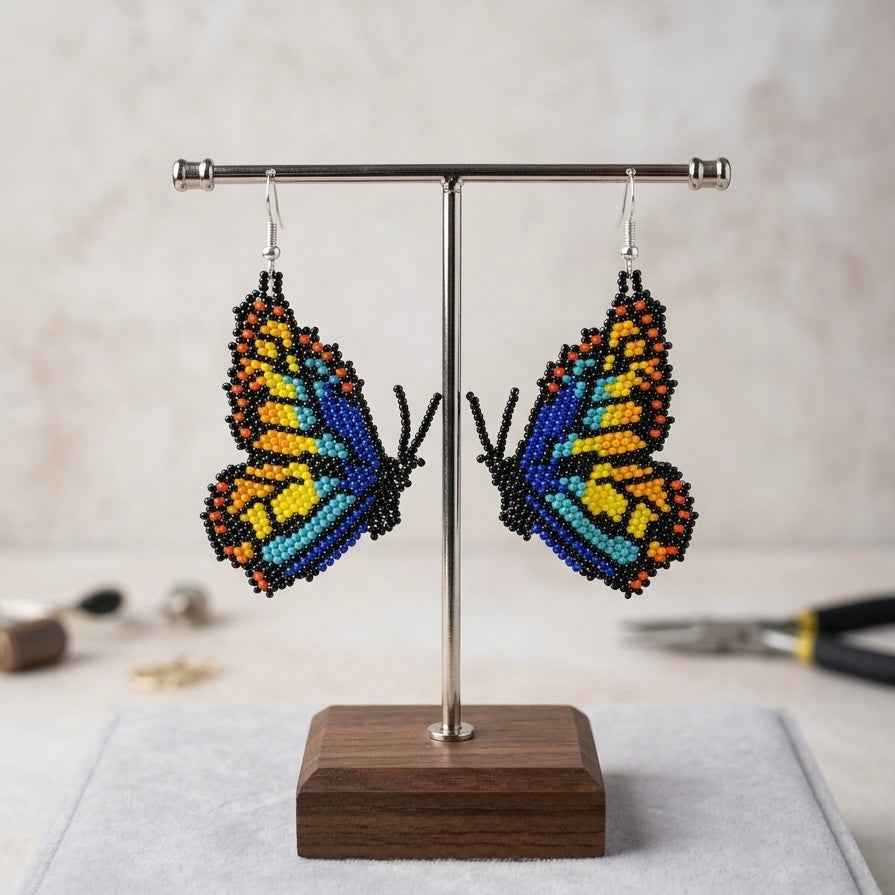 Blue  Beaded Butterfly Wing Earrings