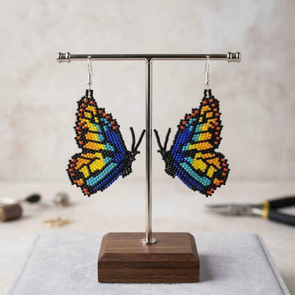 Blue  Beaded Butterfly Wing Earrings