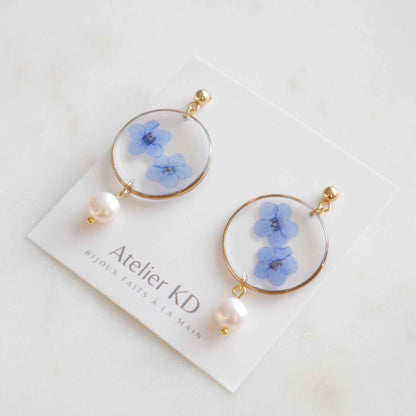 Boucles d'oreilles Perla myosotis - rond 30mm