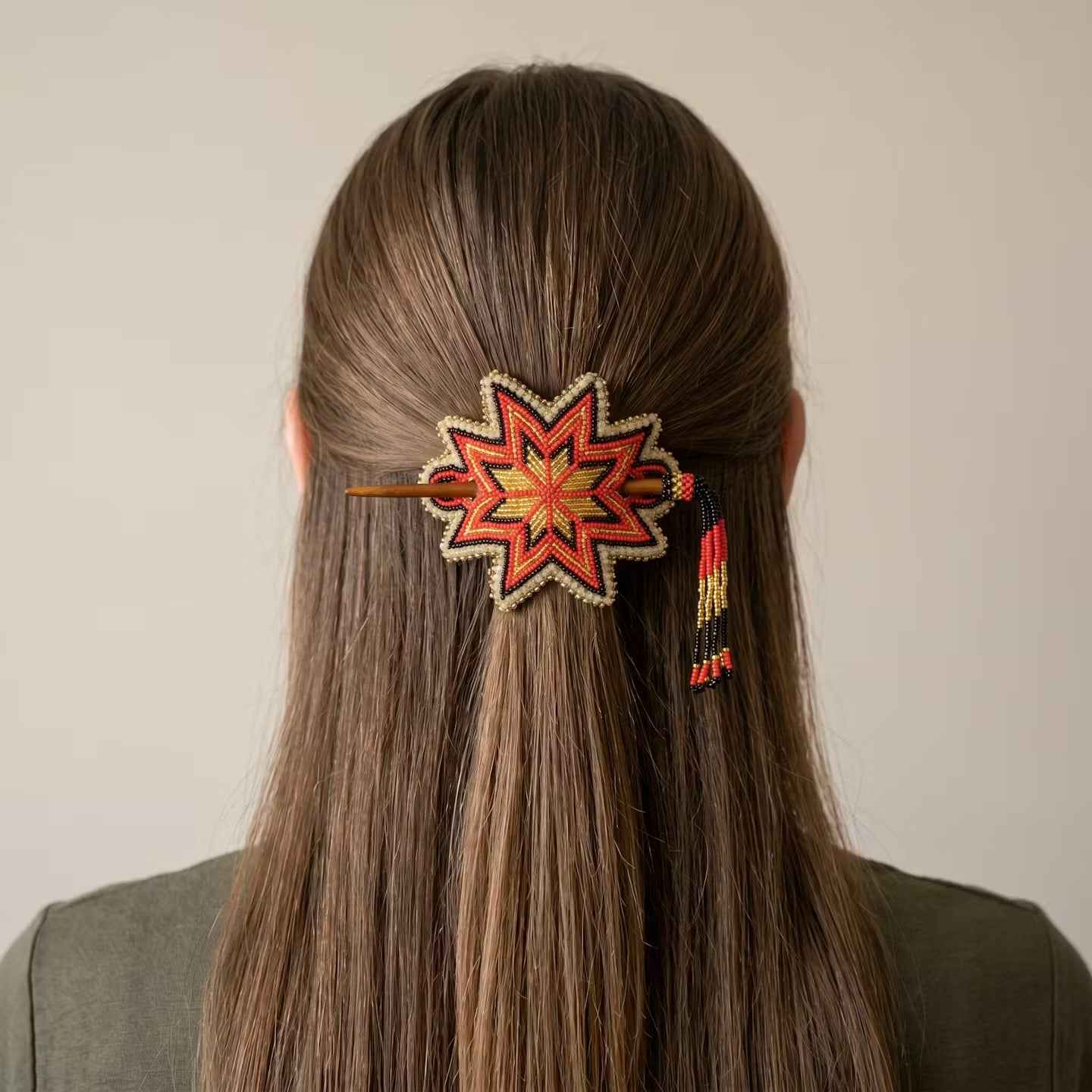 White Handmade Beaded Star Barrette