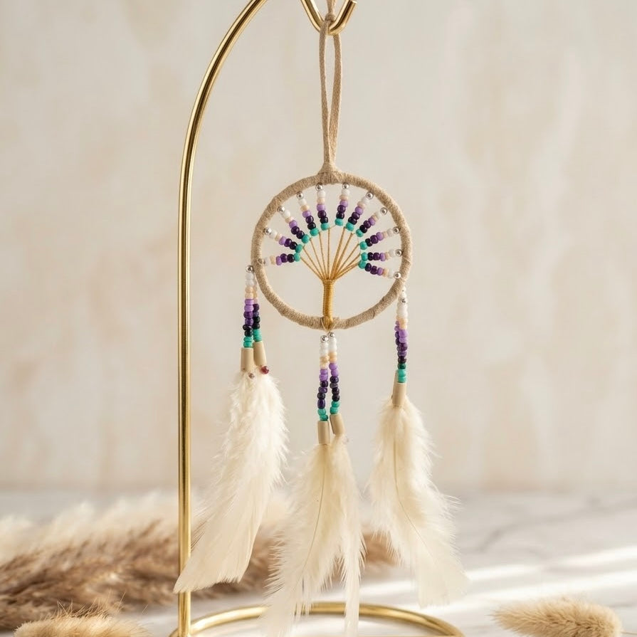 Handmade White Dreamcatcher with White Feathers