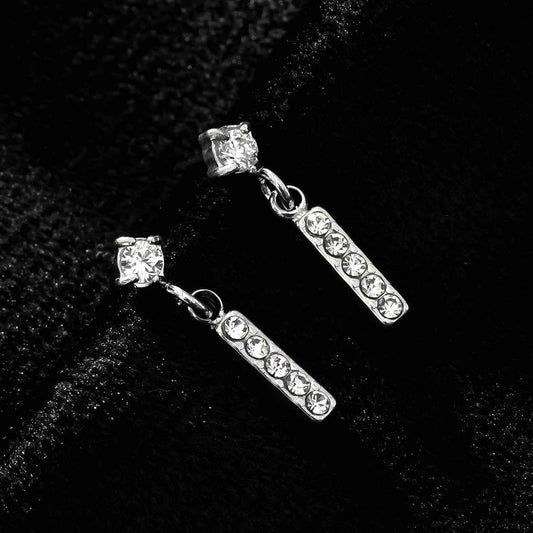 CAMDEN Silver (White Gold): Zirconia Embedded Bar & Mini Solitaire Combo Studs