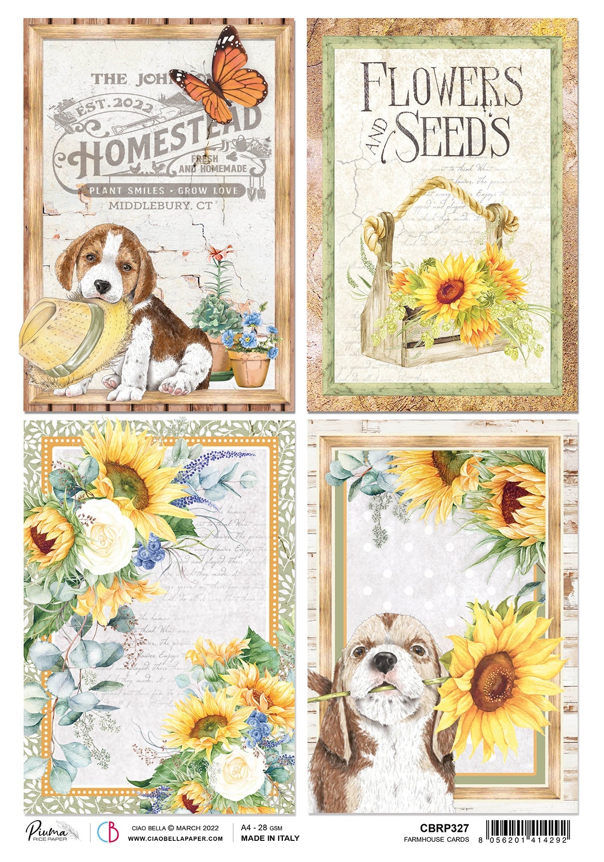 Ciao Bella Rice Paper A4 Piuma Farmhouse Cards - 5 Sheets