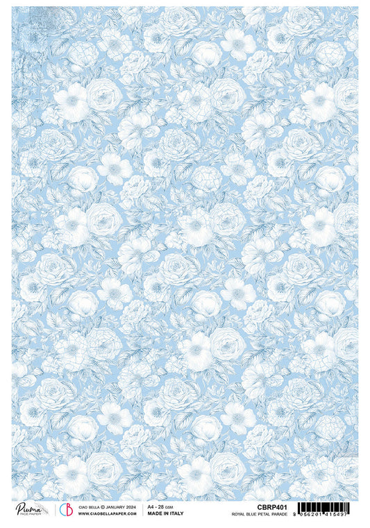 Rice Paper A4 Piuma Royal Blue Petal Parade - 5 Sheets