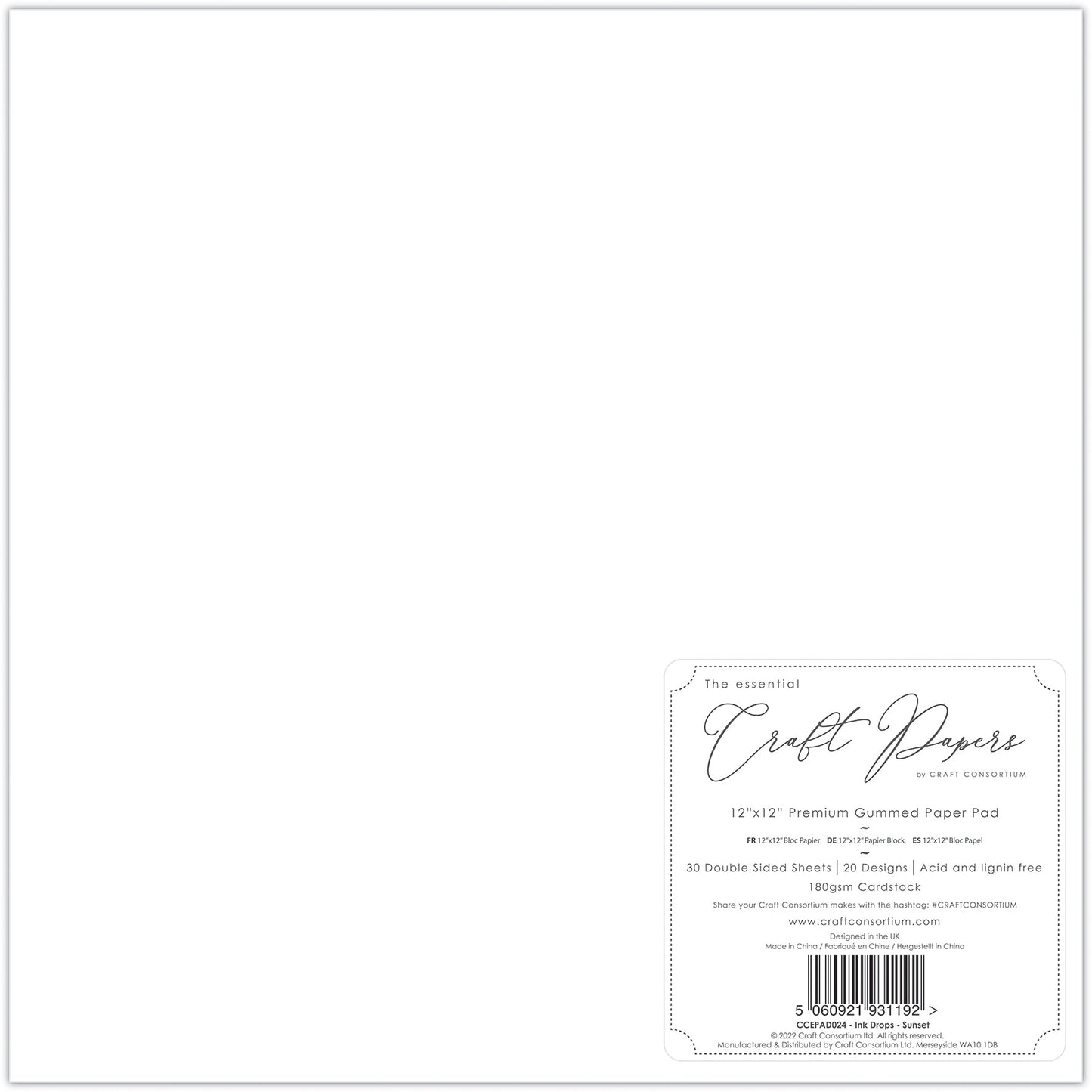 Craft Consortium Ink Drops - Sunset 12x12 Premium Paper Pad