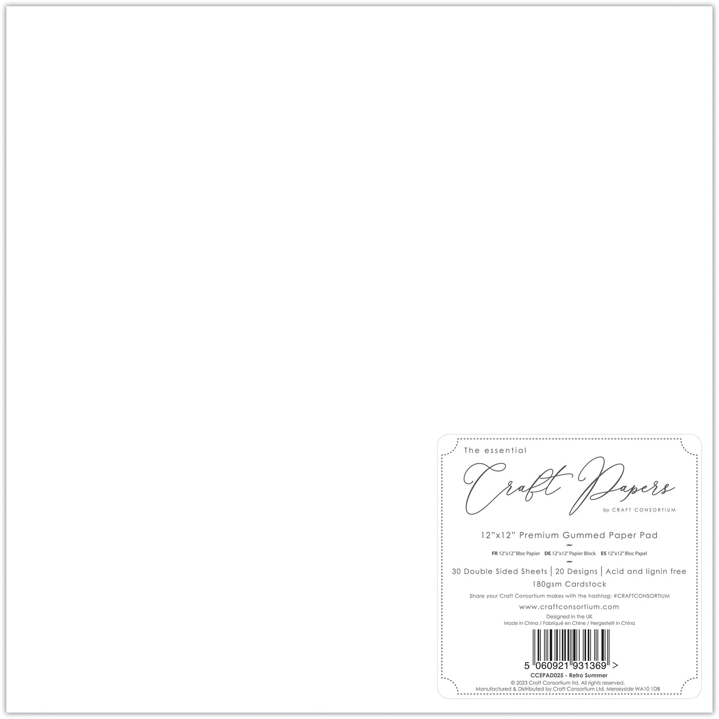 Craft Consortium Retro Summer - 12x12 Premium Paper Pad