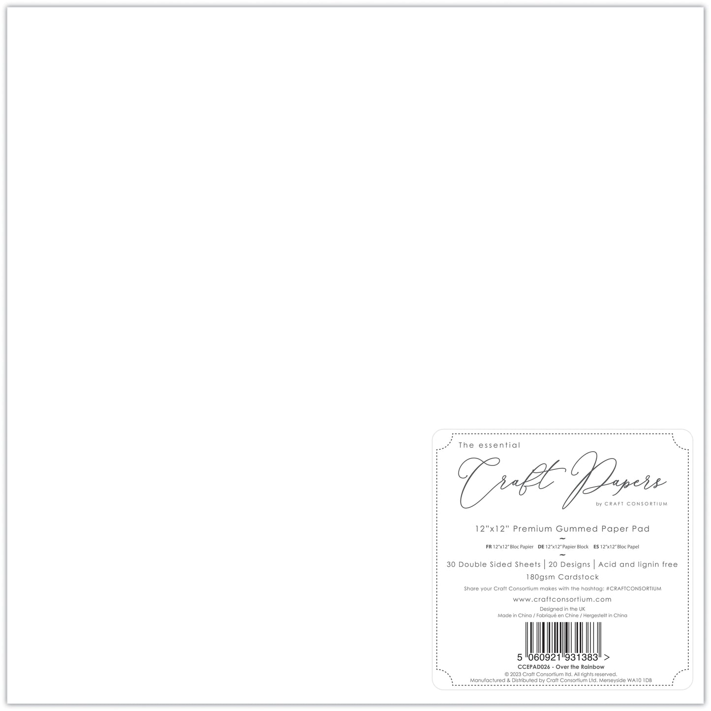 Craft Consortium Over The Rainbow - 12x12 Premium Paper Pad