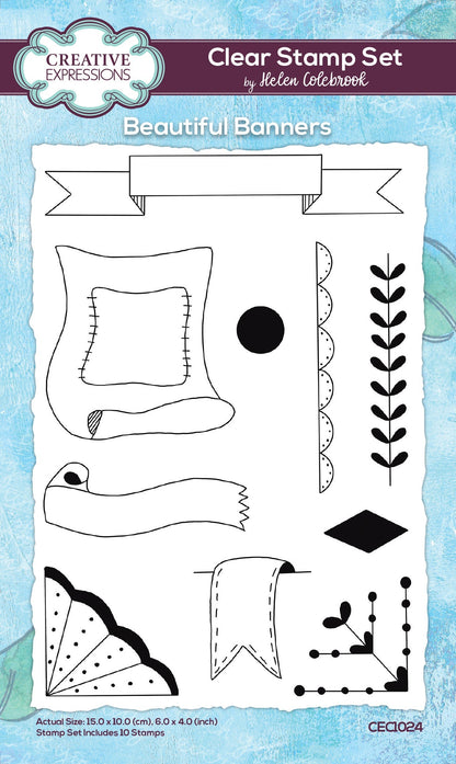 Creative Expressions Helen Colebrook Beautiful Banners 6 in x 4 in Clear Stamp Set