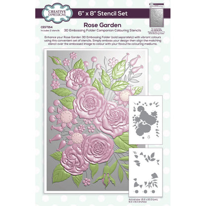 Creative Expressions Rose Garden Companion Colouring Stencil 6 in x 8 in Set of 2