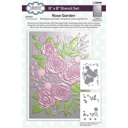Creative Expressions Rose Garden Companion Colouring Stencil 6 in x 8 in Set of 2
