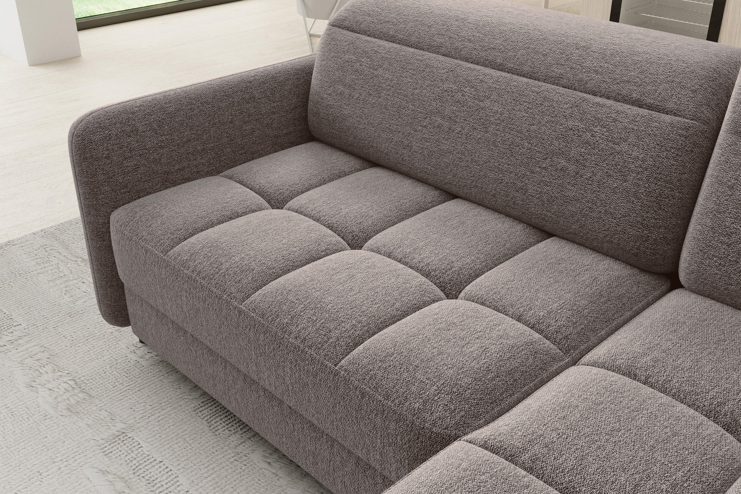 Barea 3 Seater Storage Sleeper Chaise Sofa - Fudge Brown