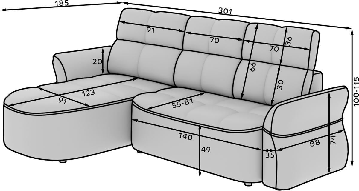 Beneth Storage Sleeper Chaise Sofa - Beige/Taupe
