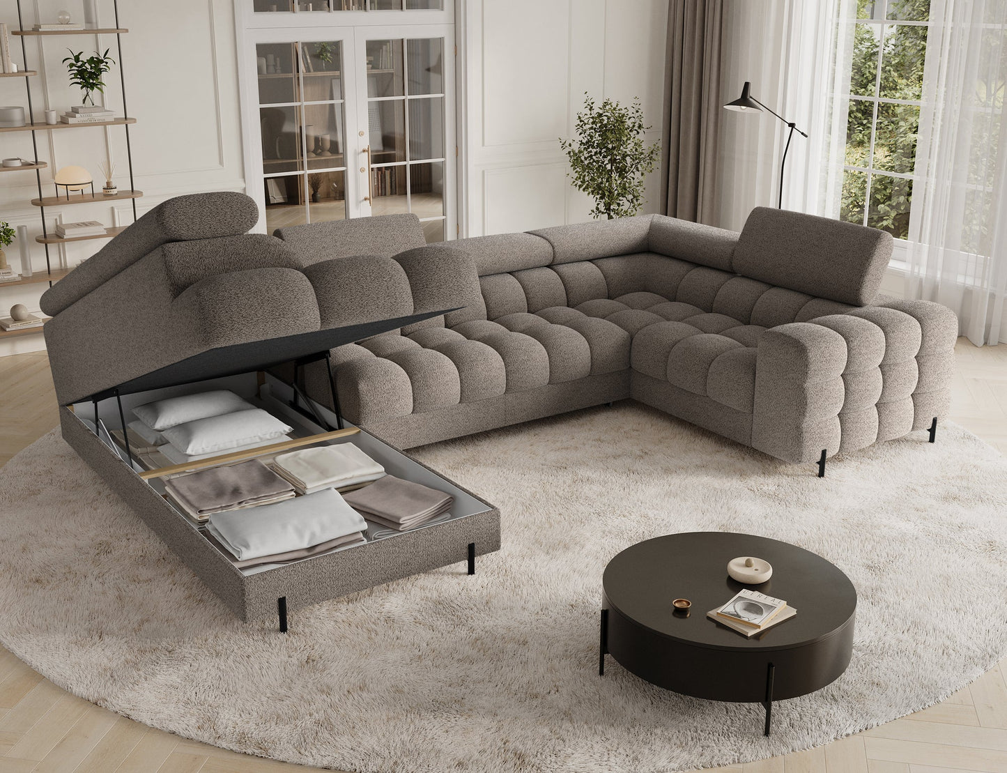 Sektionaler Aufbewahrungsschlafcouch mit Chaiselongue - Taupe