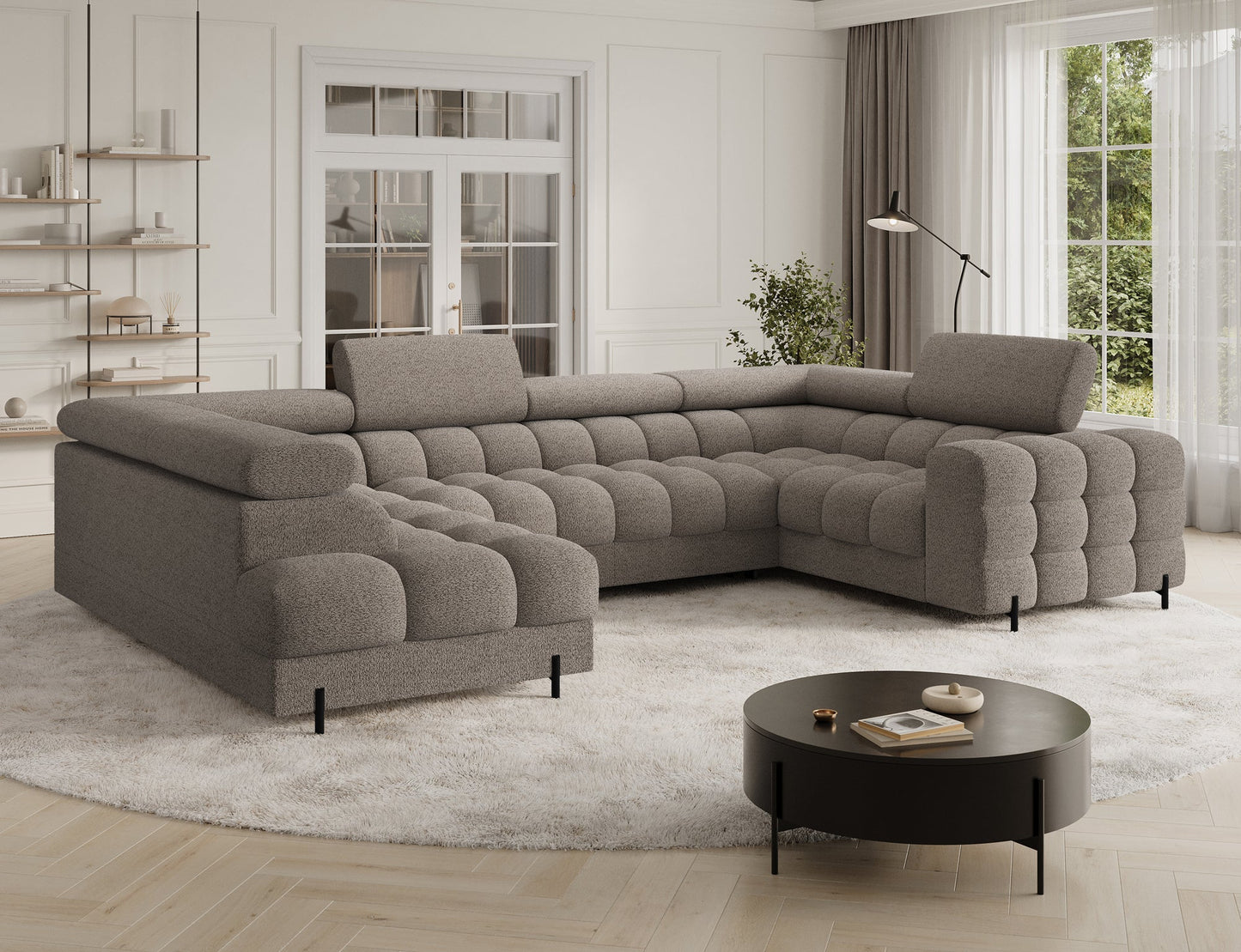 Sektionaler Aufbewahrungsschlafcouch mit Chaiselongue - Taupe