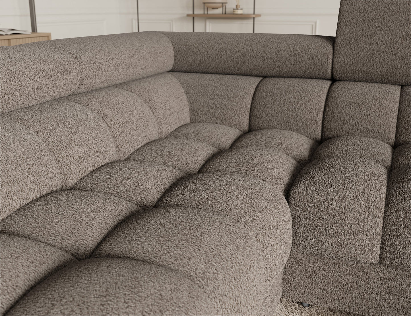 Sektionaler Aufbewahrungsschlafcouch mit Chaiselongue - Taupe