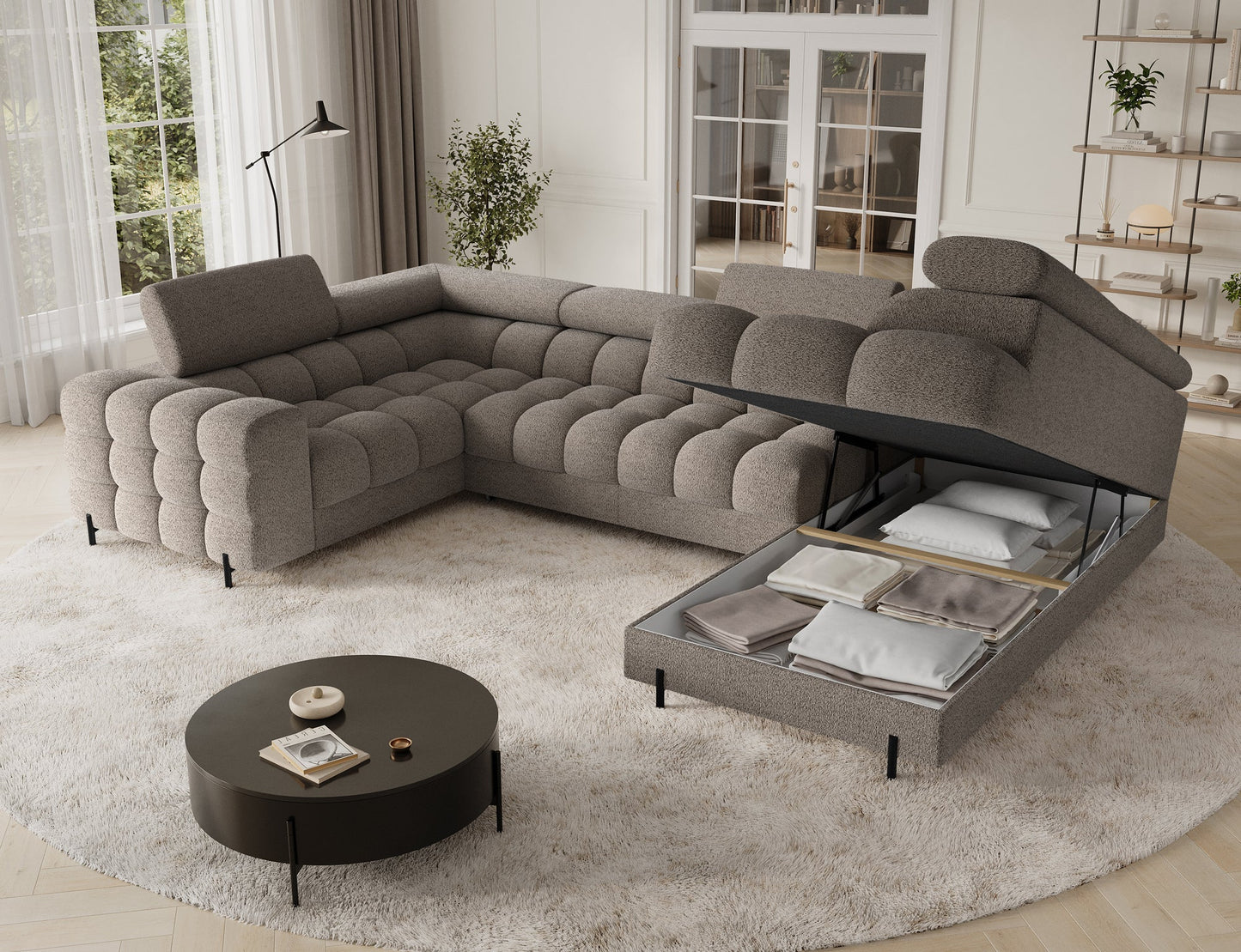 Sektionaler Aufbewahrungsschlafcouch mit Chaiselongue - Taupe