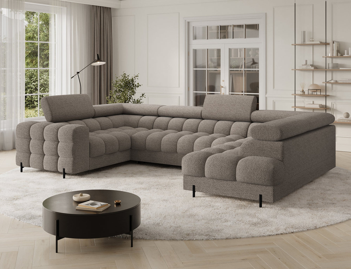 Sektionaler Aufbewahrungsschlafcouch mit Chaiselongue - Taupe