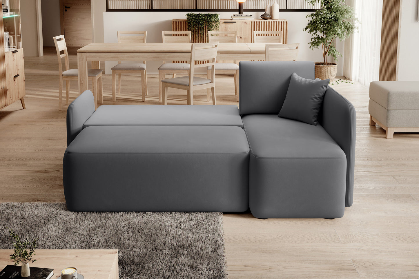 Hadson 3 Seater Storage Sleeper Chaise Sofa - Grey