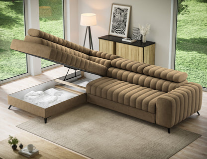 Kanedo Storage Sleeper Sectional Sofa - Mocha Brown