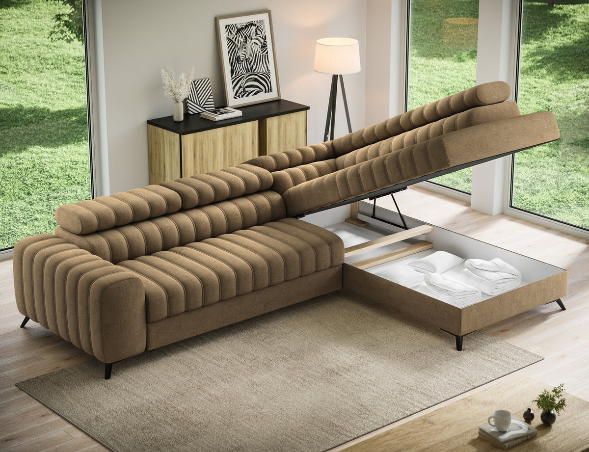Kanedo Storage Sleeper Sectional Sofa - Mocha Brown
