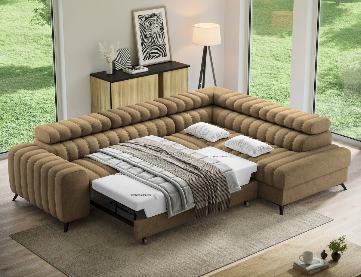 Kanedo Storage Sleeper Sectional Sofa - Mocha Brown