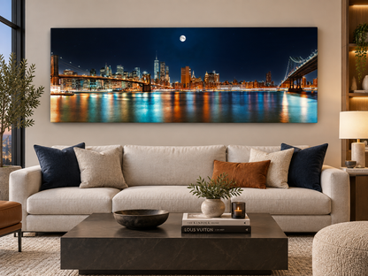 Große Leinwand-Wandkunst – NYC Mond-Skyline – Gedruckt auf Leinwand