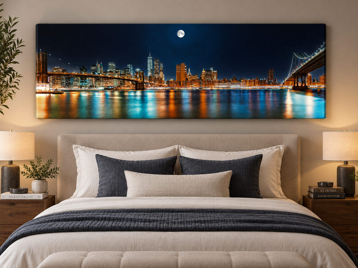 Große Leinwand-Wandkunst – NYC Mond-Skyline – Gedruckt auf Leinwand