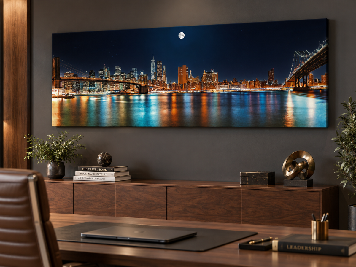 Große Leinwand-Wandkunst – NYC Mond-Skyline – Gedruckt auf Leinwand
