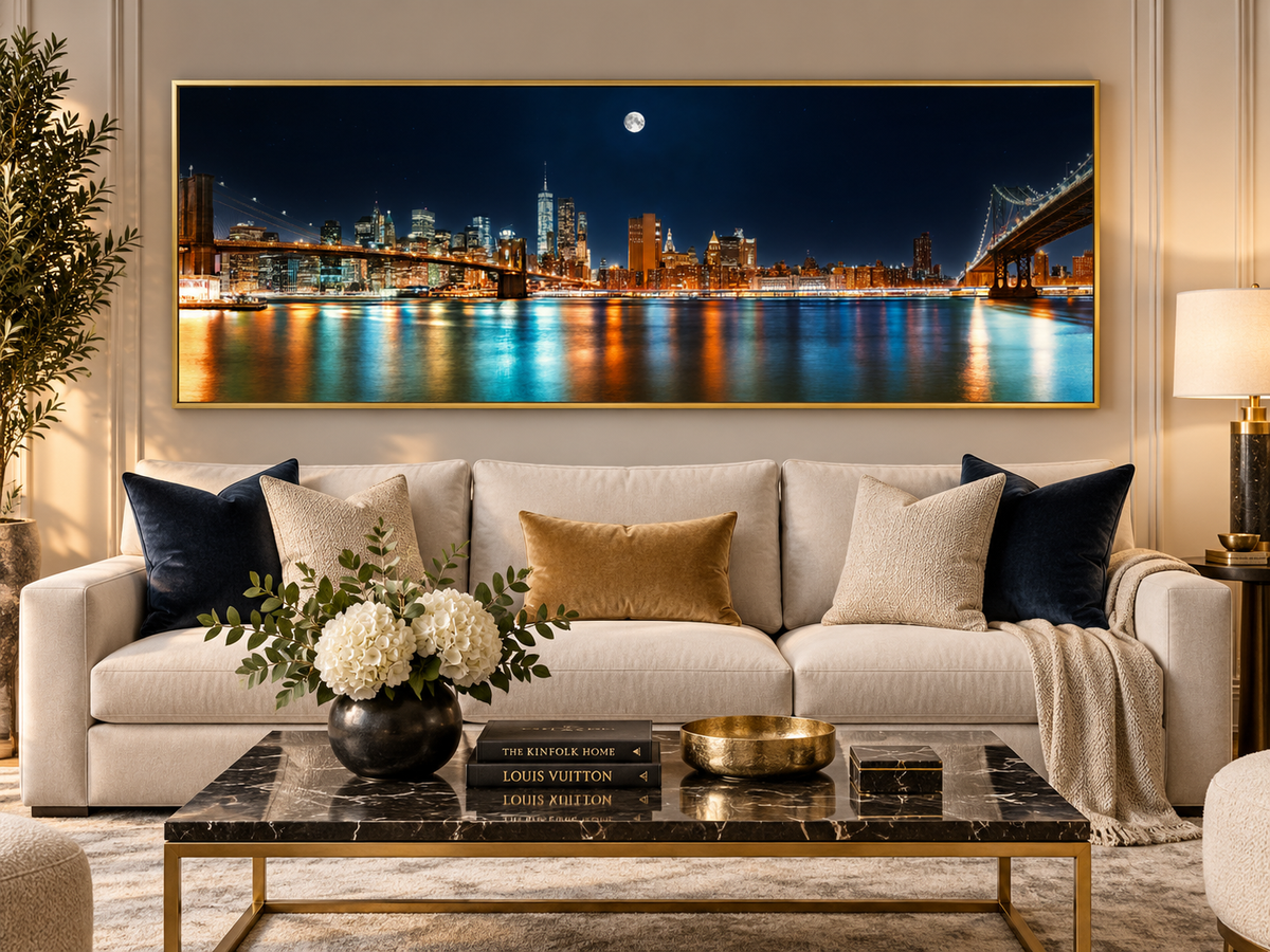 Große Leinwand-Wandkunst – NYC Mond-Skyline – Gedruckt auf Leinwand