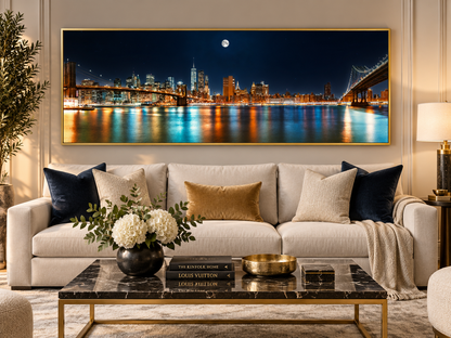 Große Leinwand-Wandkunst – NYC Mond-Skyline – Gedruckt auf Leinwand