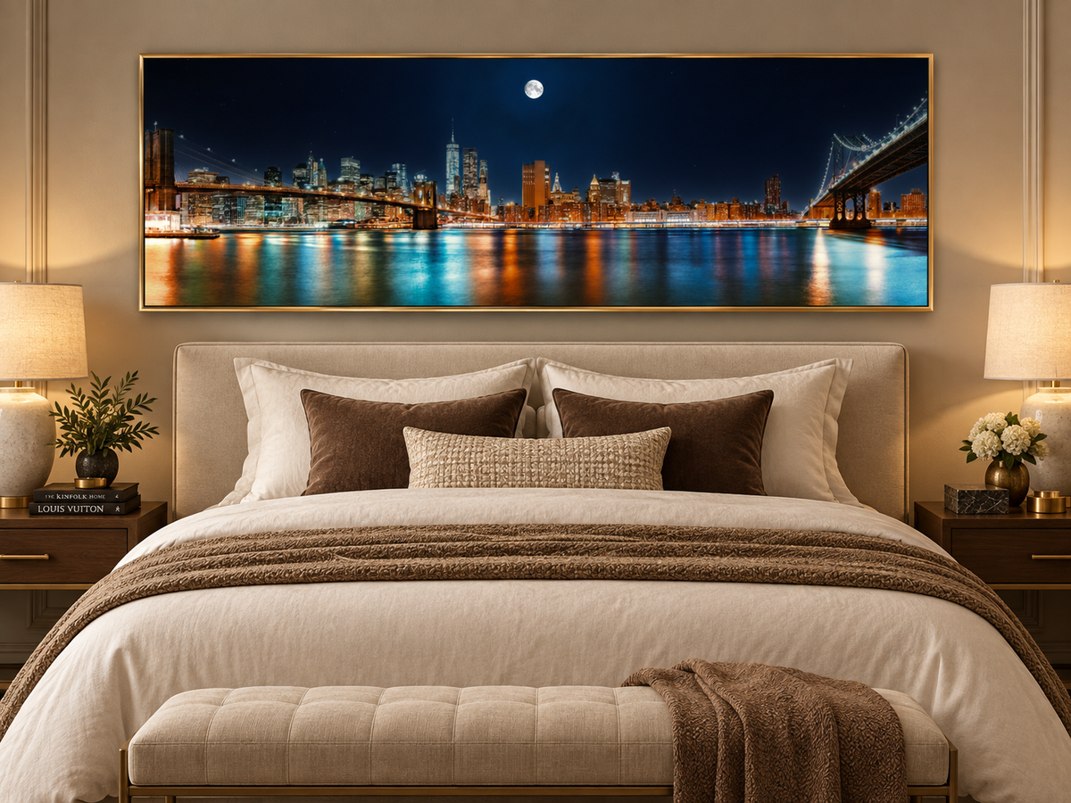 Große Leinwand-Wandkunst – NYC Mond-Skyline – Gedruckt auf Leinwand