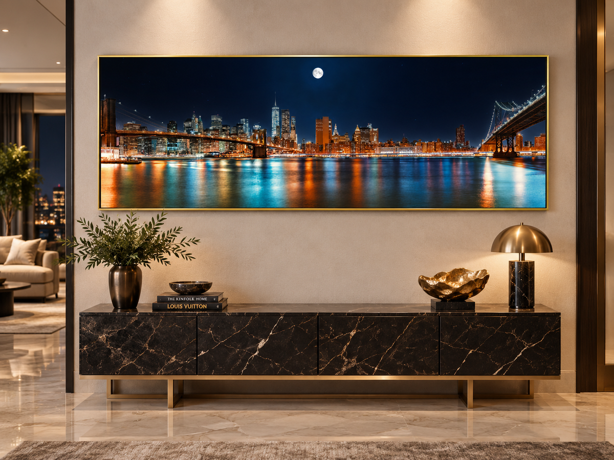 Große Leinwand-Wandkunst – NYC Mond-Skyline – Gedruckt auf Leinwand