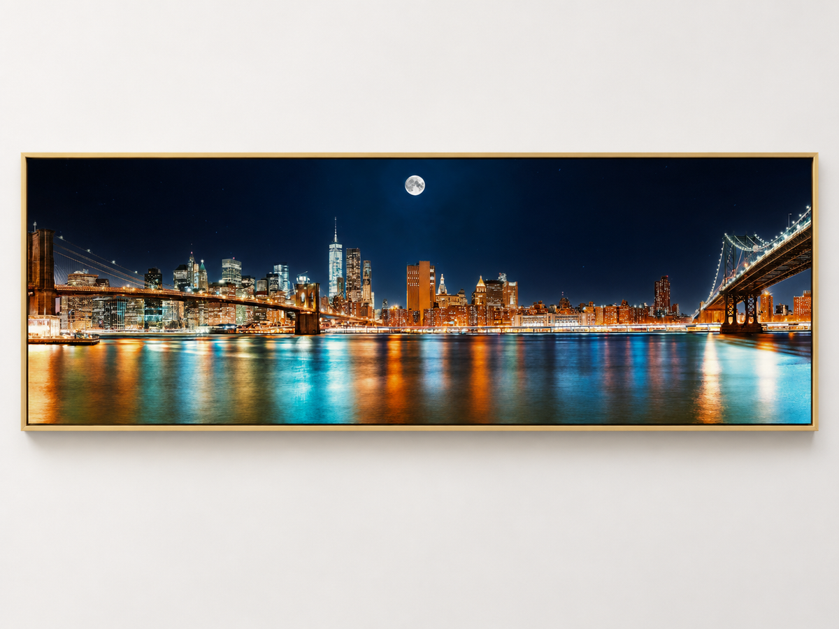 Große Leinwand-Wandkunst – NYC Mond-Skyline – Gedruckt auf Leinwand