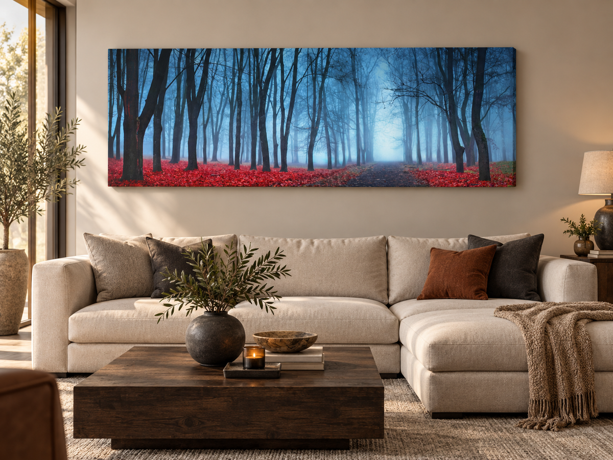 Leinwandbild - Blaue Nebelbäume - Wandkunst
