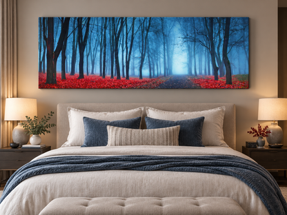Leinwandbild - Blaue Nebelbäume - Wandkunst