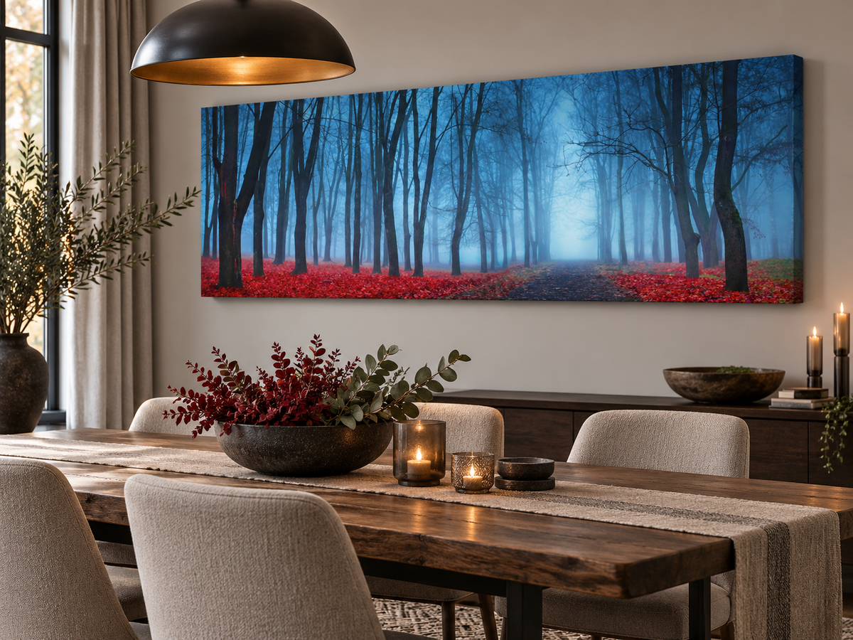 Leinwandbild - Blaue Nebelbäume - Wandkunst