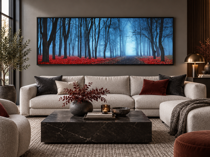 Leinwandbild - Blaue Nebelbäume - Wandkunst