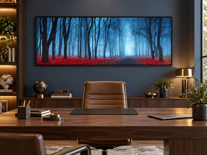 Leinwandbild - Blaue Nebelbäume - Wandkunst