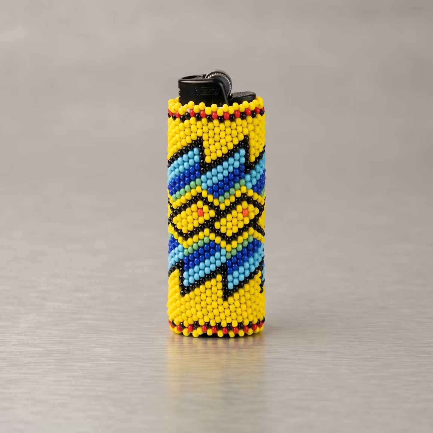 Yellow and white Beaded Lighter Case