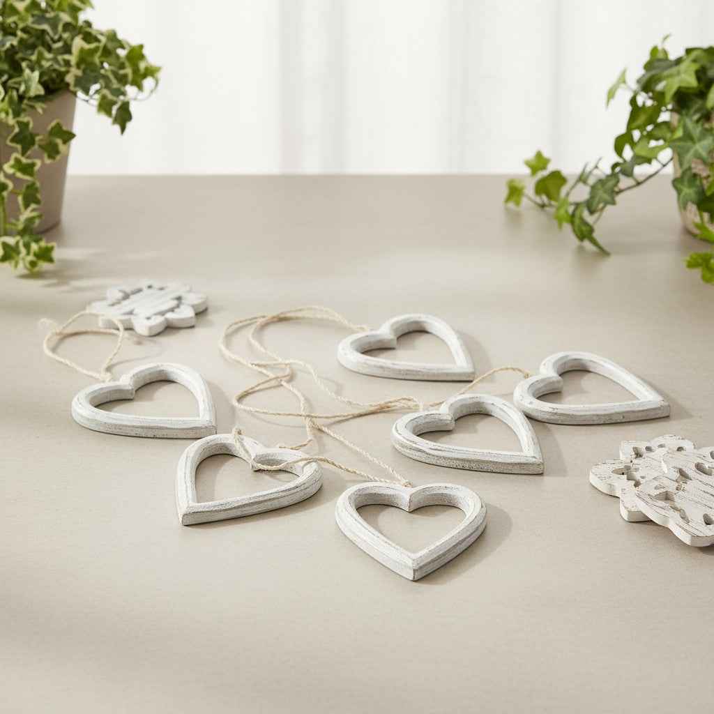 Hanging String Of Open Wooden Hearts
