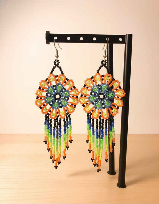 Orange and grey  Flower beaded Earrings