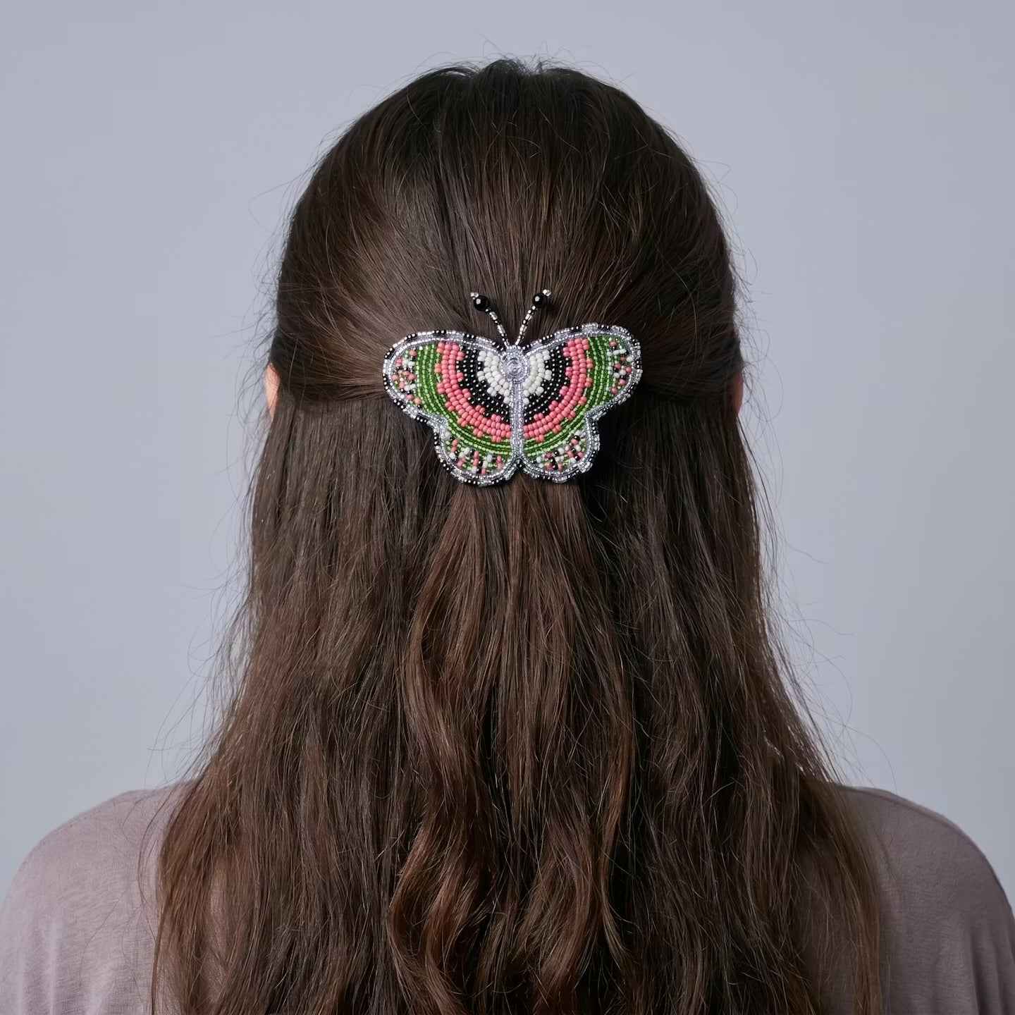 Silver Butterfly Beaded Barrette