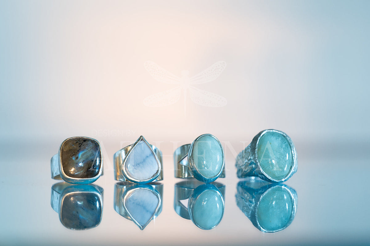 Sky - Blue Opal Ring | Sterling Silver, Bold Statement Piece | Size 6.5
