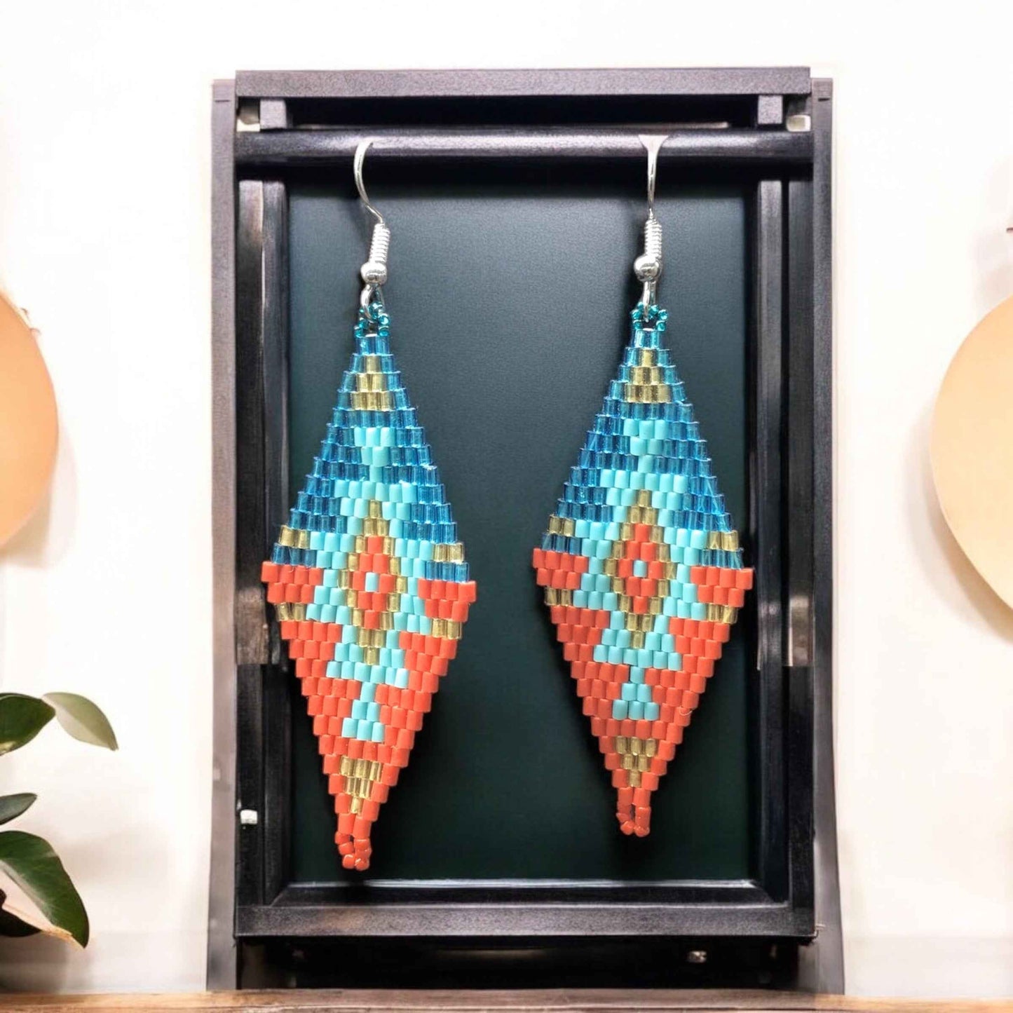 Red and Turquoise Miyuki Glass Beaded Earrings