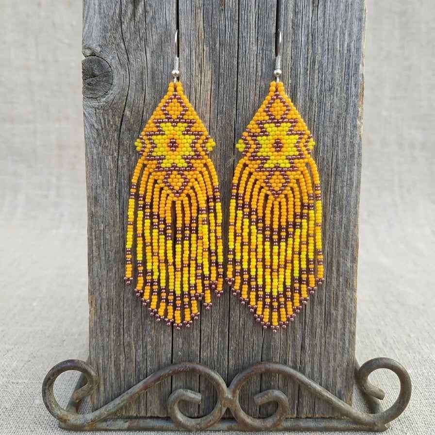 Fringe Bead Drop Earrings (Yellow)
