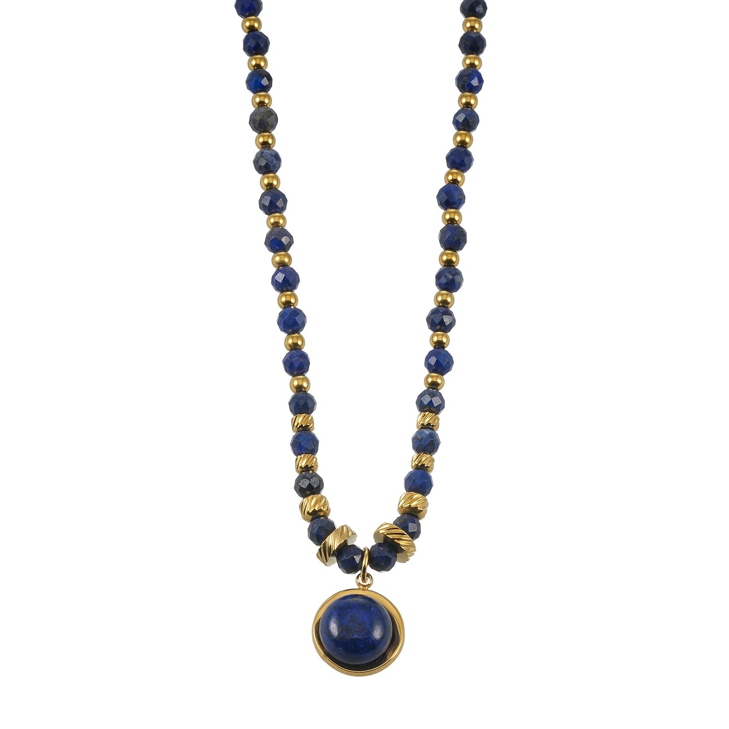 TANISHIA: Natural Lapis Lazuli & Gold Infused Beaded Pendant Necklace