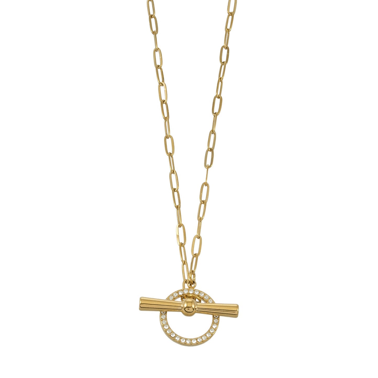 SADIKA Gold: Modern Pavé Zirconia Halo Toggle Necklace