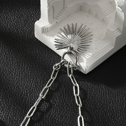 KANAI Silver: Helios Sunburst Pendant Paperclip Chain Necklace – Ancient Mediterranean Inspired